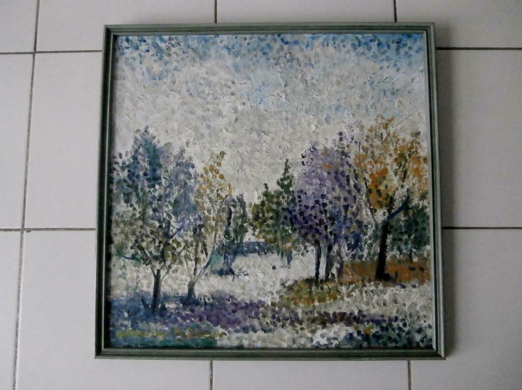 " Bos in kleurrijk pointillisme " schilderij, Antiek en Kunst, Kunst | Schilderijen | Klassiek, Ophalen of Verzenden