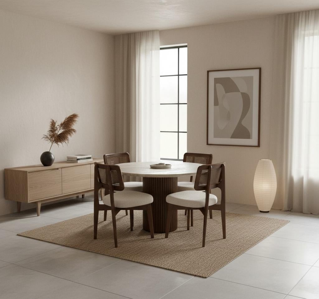 Stijlvolle eetkamerset met travertin look, Maison & Meubles, Tables | Tables à manger, Neuf, 50 à 100 cm, 50 à 100 cm, Quatre personnes