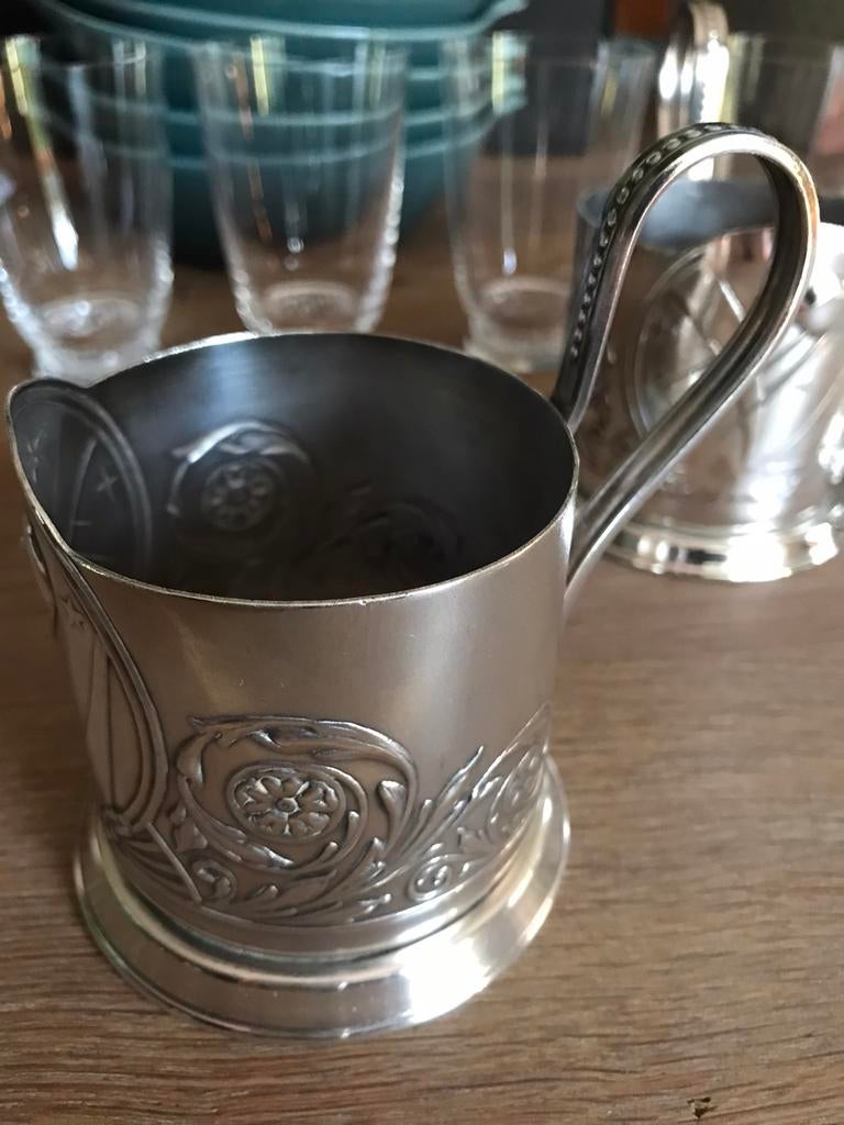 Podstakan  soviétique spoutnik gagarine sous verre à thé, Antiquités & Art