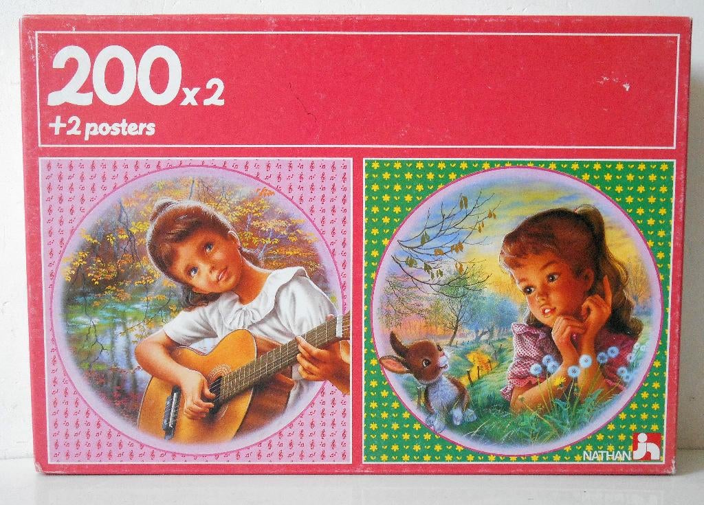 2 Vintage Tiny puzzels van 200 stuks + posters, Ophalen of Verzenden, Minder dan 500 stukjes, Gebruikt, Legpuzzel