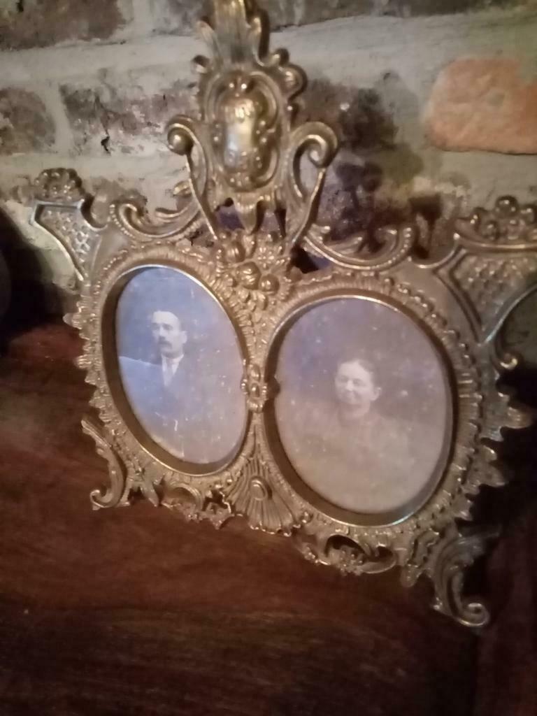 Antieke  dubbel brons fotokader van  1906, Antiek en Kunst, Ophalen of Verzenden