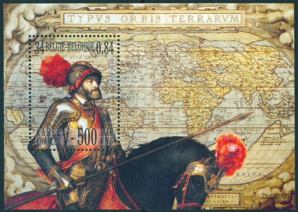 BL85 Timbre Charles Quint à cheval (Carte monde Ortelius), Timbres & Monnaies, Timbres | Europe | Belgique, Envoi, Timbre-poste