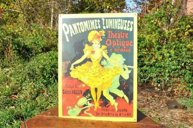 plaque en tole  reproduction affiche pantomines lumineuse, Ophalen of Verzenden, Gebruikt