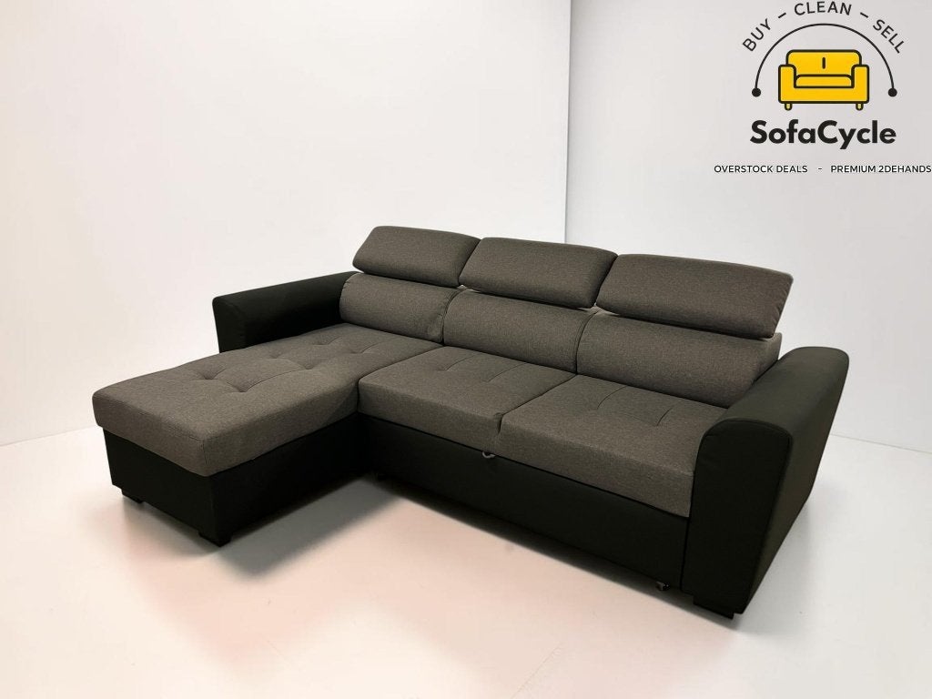 Siège d'angle gris-noir avec fonction couchage