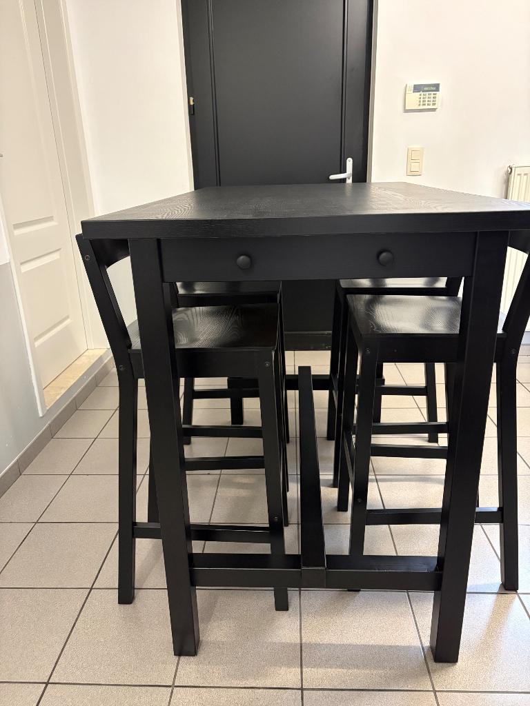 Bartafel en 4 barkrukken Ikea Nordviken, Ophalen, Zo goed als nieuw