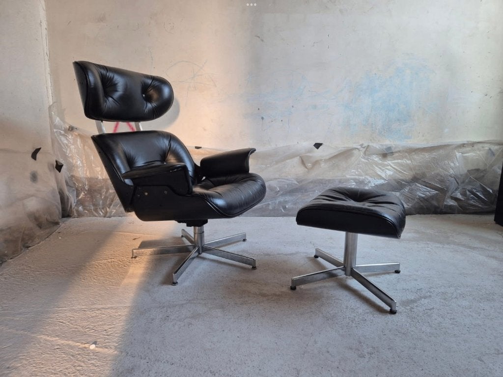 Vintage 60s Lounge Chair & Ottoman Plycraft, Huis en Inrichting, Ophalen, Gebruikt, Hout