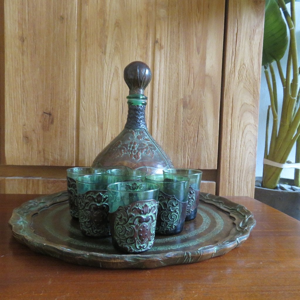 Vintage likeur whiskyset karaf dienblad, glazen Italie 1950, Antiek en Kunst, Ophalen of Verzenden