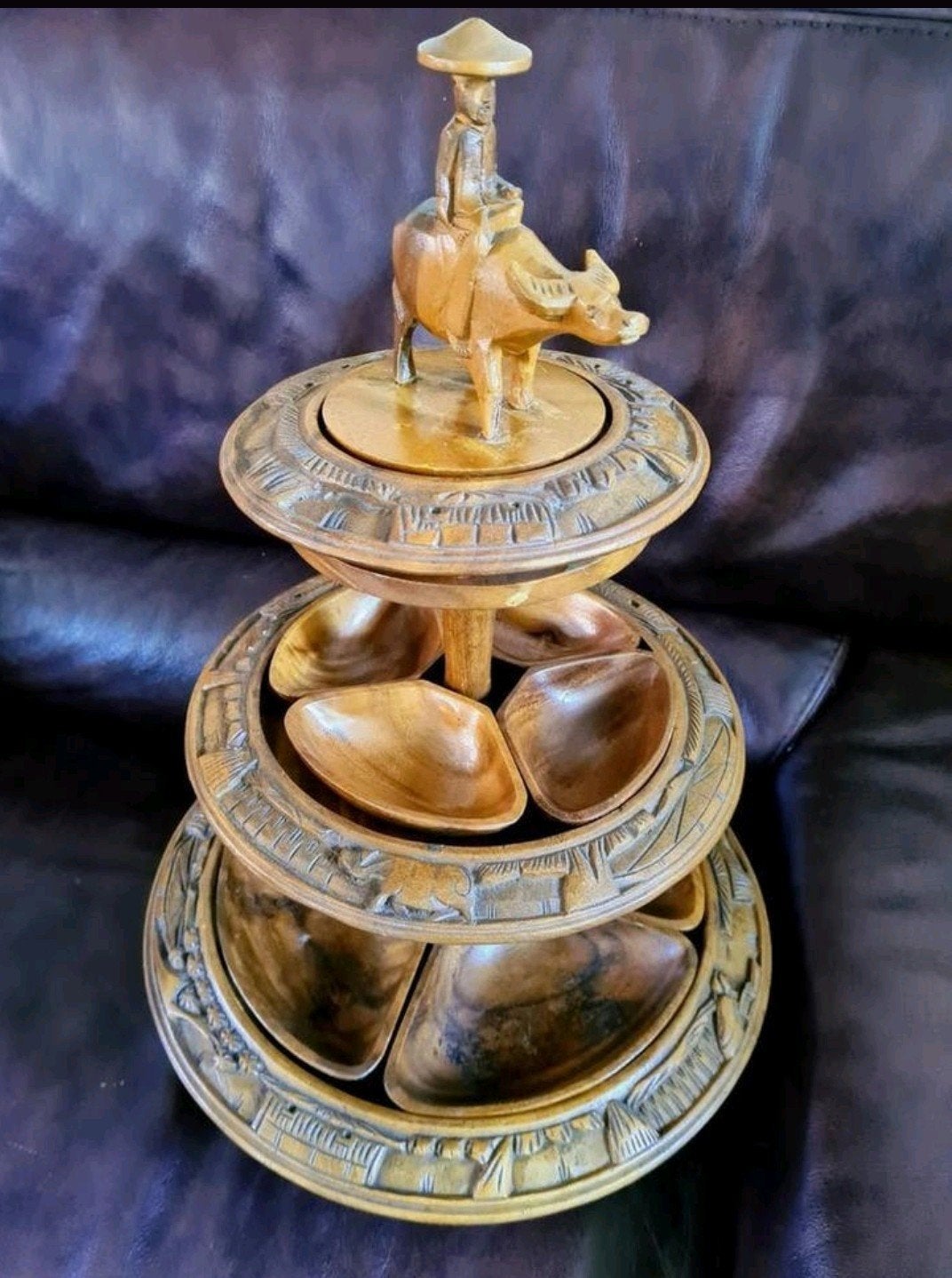 Prachtige,Vintage 3 Tier~Hand Carved Monkey Pod Wood, Huis en Inrichting, Woonaccessoires | Etagères, Ophalen of Verzenden