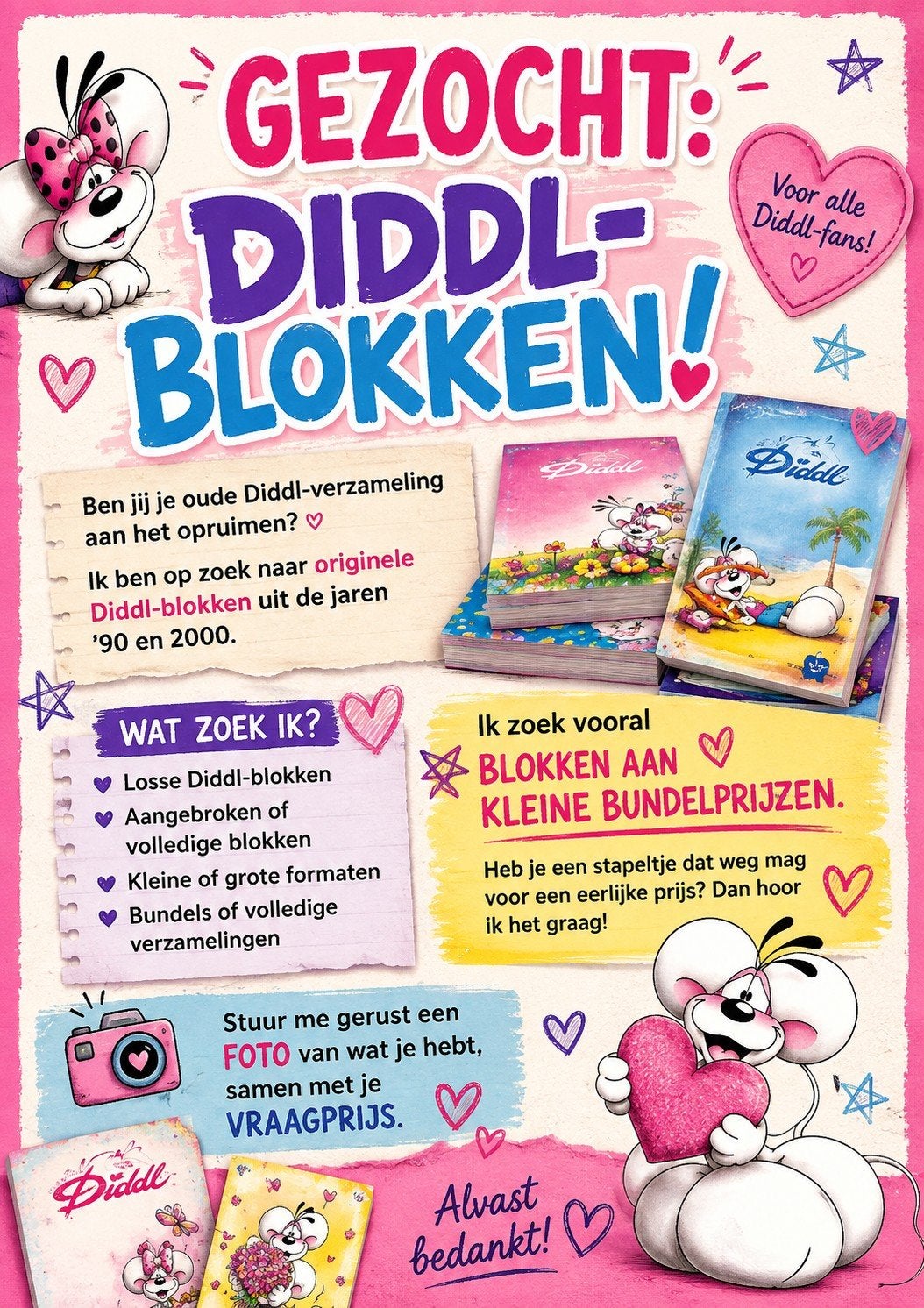 gezocht diddl blokken, Verzamelen, Diddl, Gebruikt, Papier, Kaart of Schrift, Diddl, Ophalen