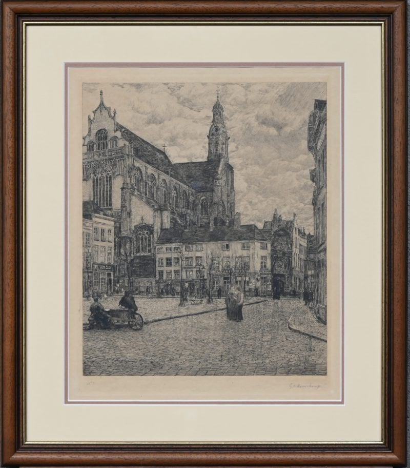 Gerrit Haverkamp  1872 - 1926  Ets St Paulus  Antwerpen, Encadré, Eau-forte, Vue urbaine, 1900 - 1949