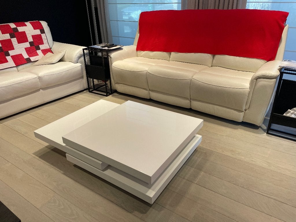 Verstelbare salontafel (drie delen) hoogglans wit, Huis en Inrichting, Ophalen, Gebruikt, 50 tot 100 cm, Design