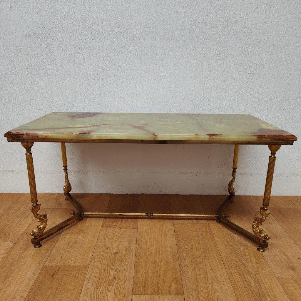 Vintage Regency rechthoekige salontafel marmer onyx blad 912, Antiquités & Art, Enlèvement ou Envoi
