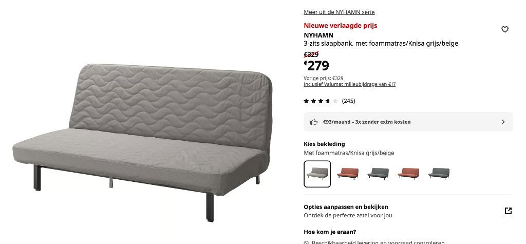 Slaapbank 3-zits - IKEA NYHAMN - grijs/beige, Huis en Inrichting, Ophalen, Zo goed als nieuw, 200 cm, Grijs