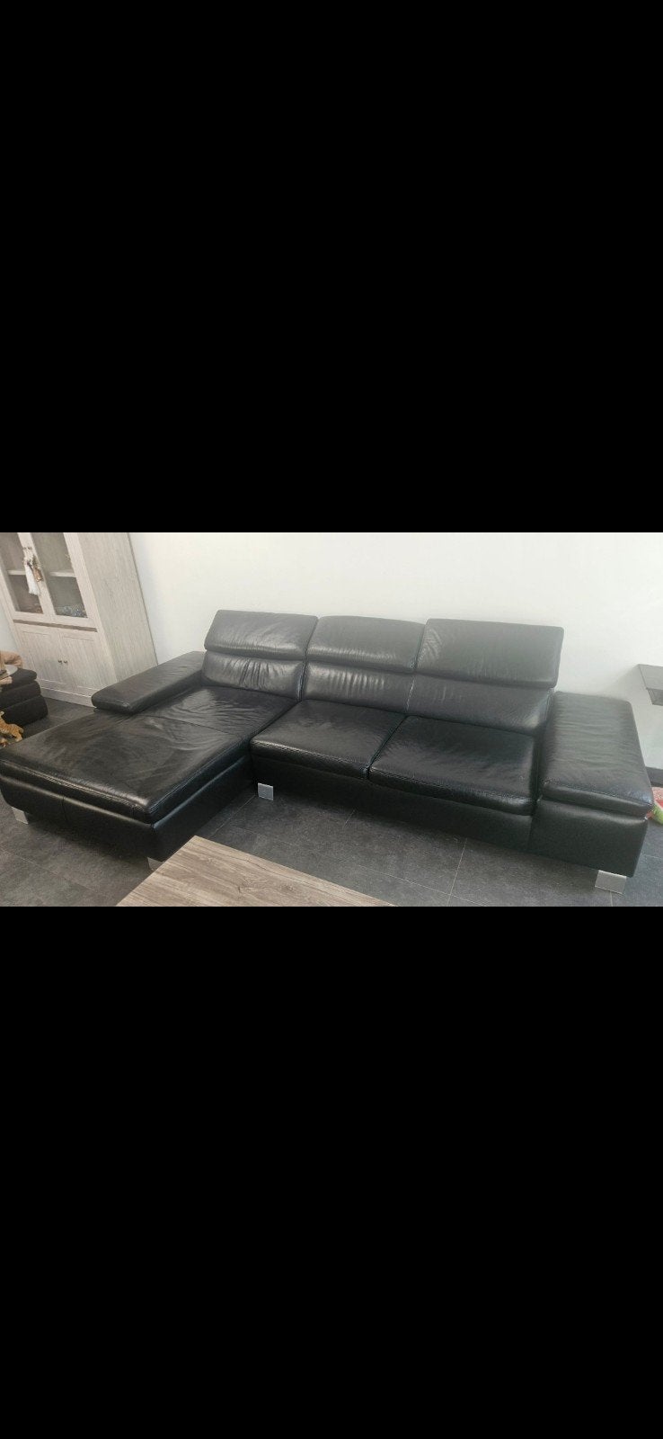 leren hoekzetel met chaise longue, Huis en Inrichting, Zetels | Complete zithoeken, Ophalen