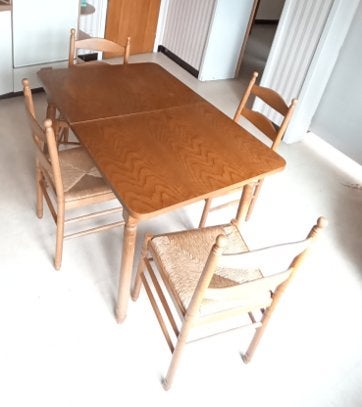 Table avec rallonge + 6 chaises, Ophalen, Gebruikt, 100 tot 150 cm, Eikenhout