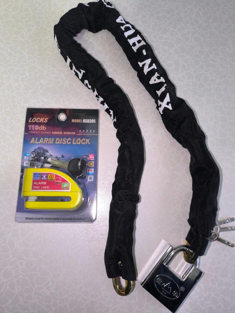 Chaîne antivol moto neuve+ bloque disque alarme, Motos, Enlèvement ou Envoi