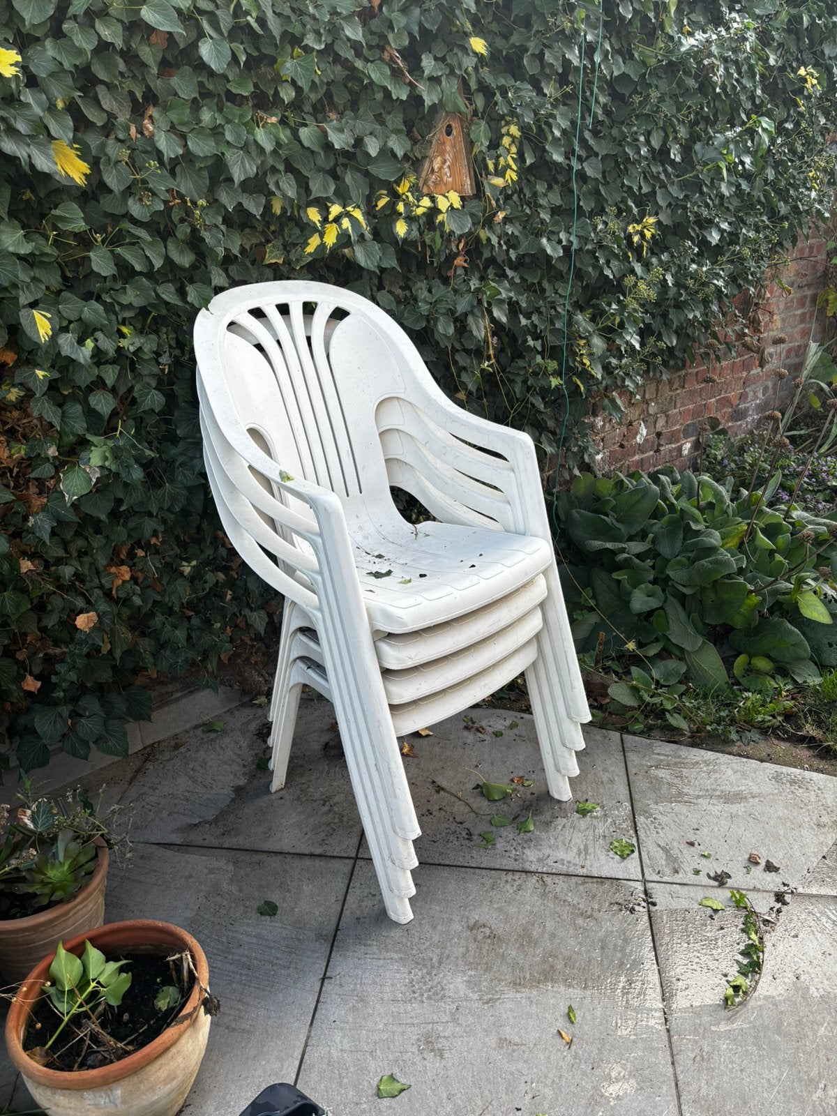 4 chaises de jardin en plastique, Enlèvement, Utilisé, Plastique