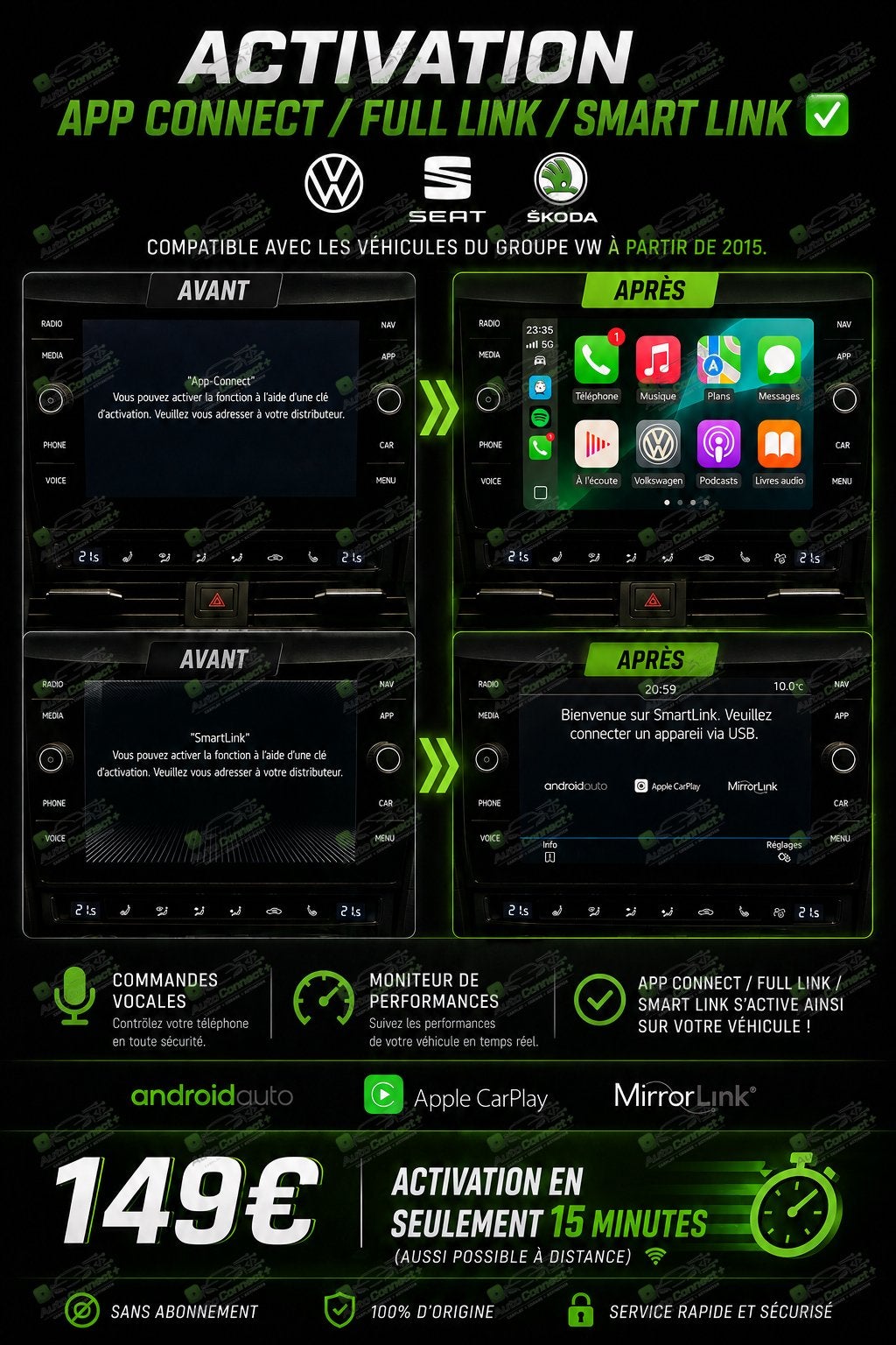 ✅ Activation CarPlay - Android Auto / VAG VW SEAT SKODA, Auto diversen, Autoradio's, Zo goed als nieuw, Ophalen