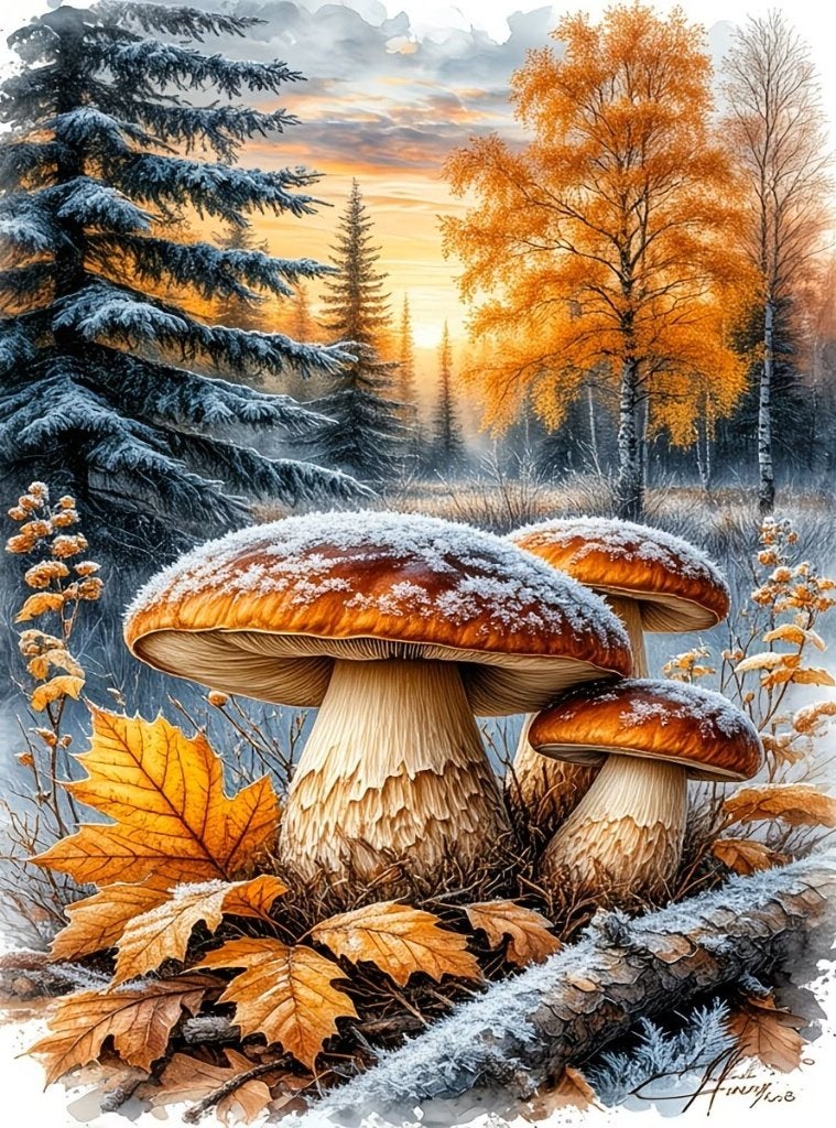 Peinture au diamant 50x40cm Champignons d'automne n 3, Neuf, Brun, Autocollant, Diamond painting