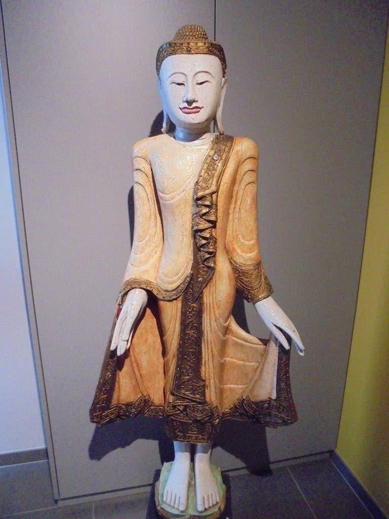 Antiek Houten Mandelay Boeddhabeeld 167cm Vintage Spiritueel, Maison & Meubles, Accessoires pour la Maison | Statues de Bouddha