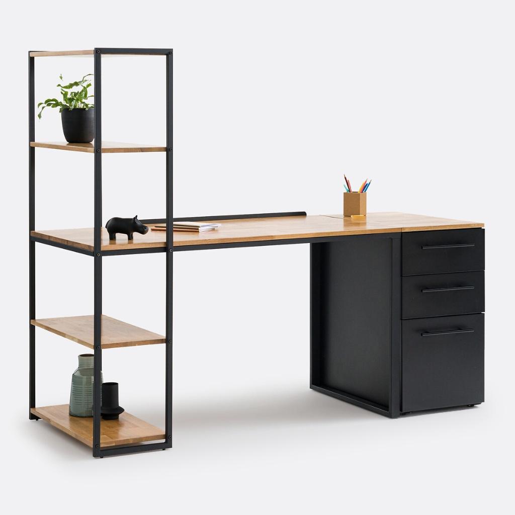 Bureau industriel « HIBA »La Redoute + étagère + caisson, Autres marques, Comme neuf, Bureau-armoire combiné, Industriel