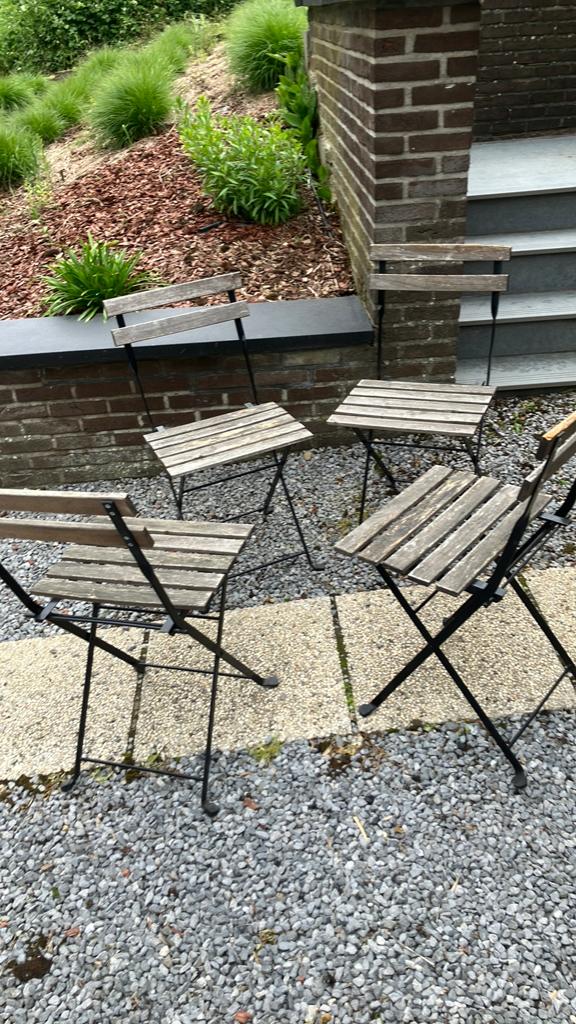 4 chaises de jardin, structure en métal, Enlèvement, Utilisé, Bois