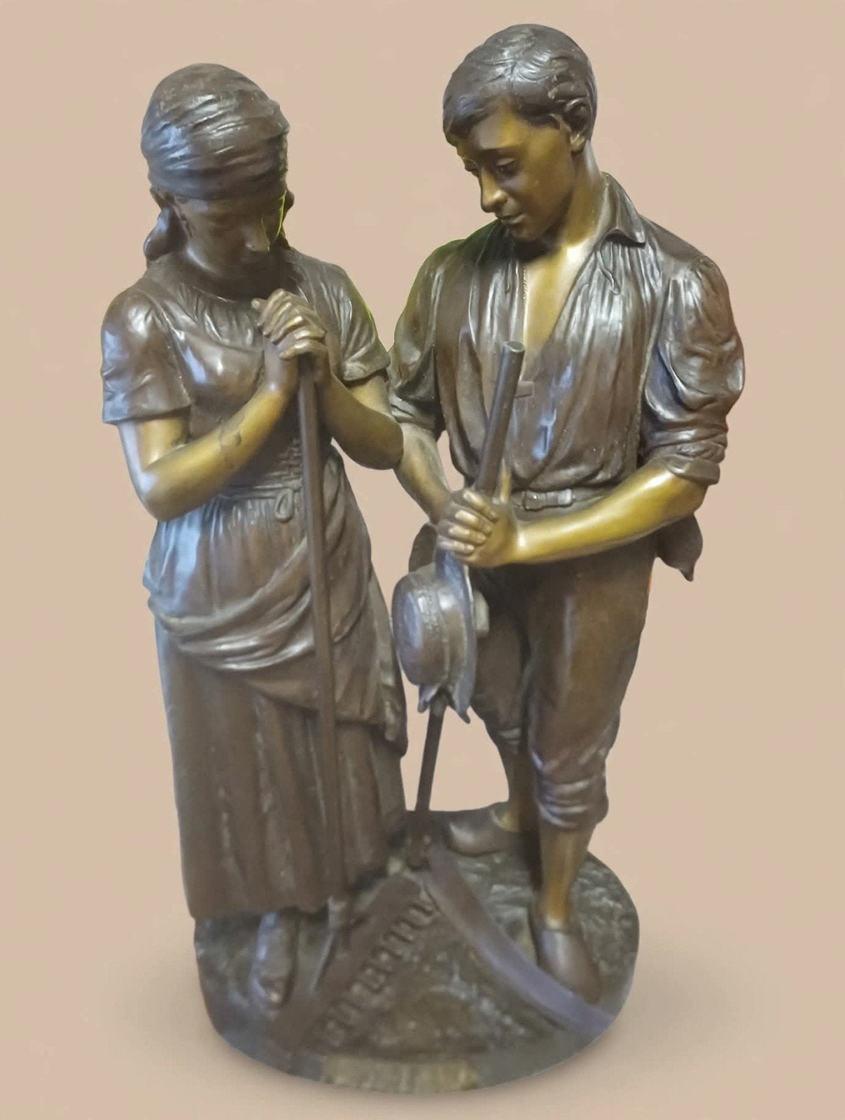 Grande statue L'Angélus - Couple de paysans en prière - 67 c, Enlèvement ou Envoi, Cuivre