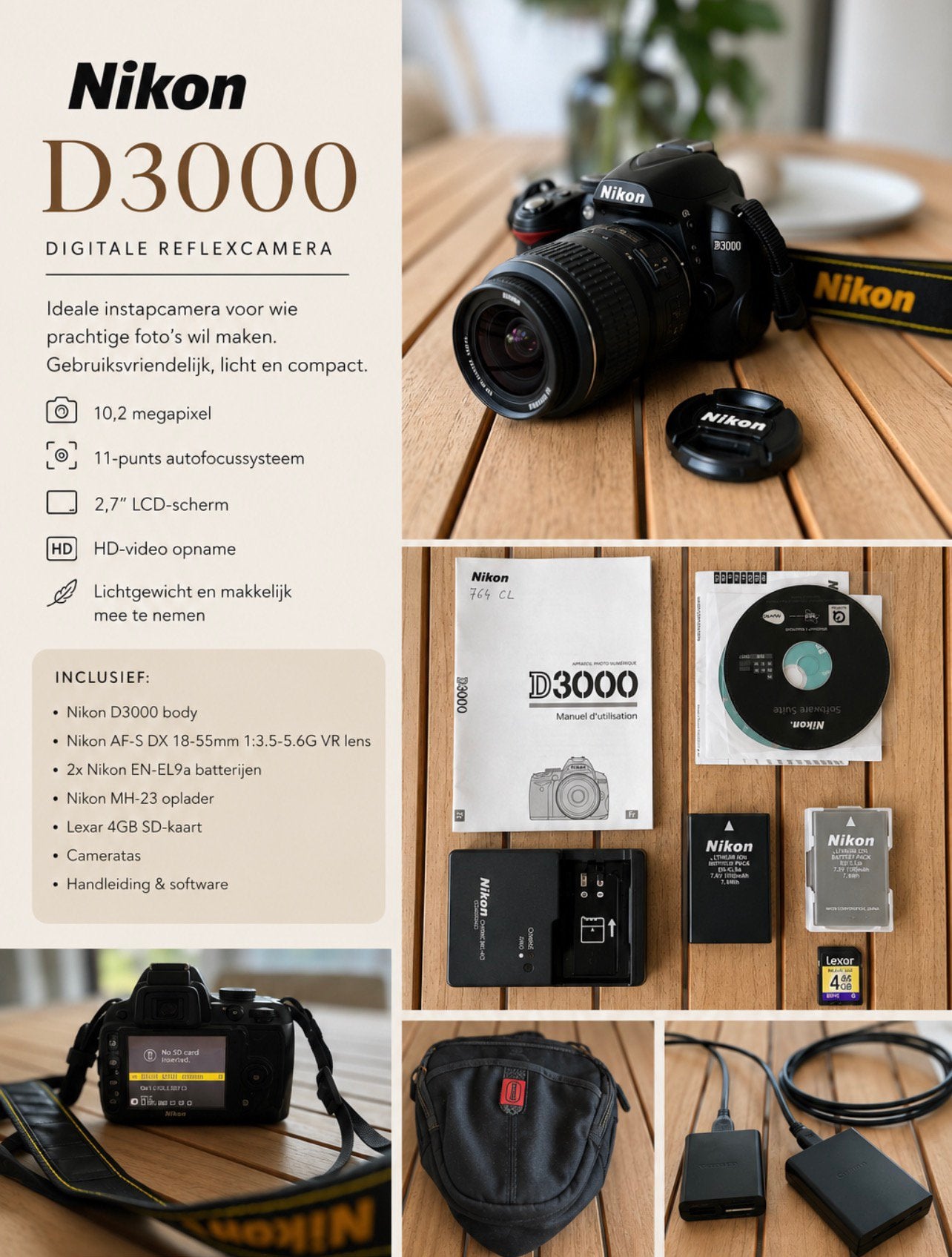 Nikon D3000, TV, Hi-fi & Vidéo, Utilisé, Batterie, Nikon, 10 mégapixels