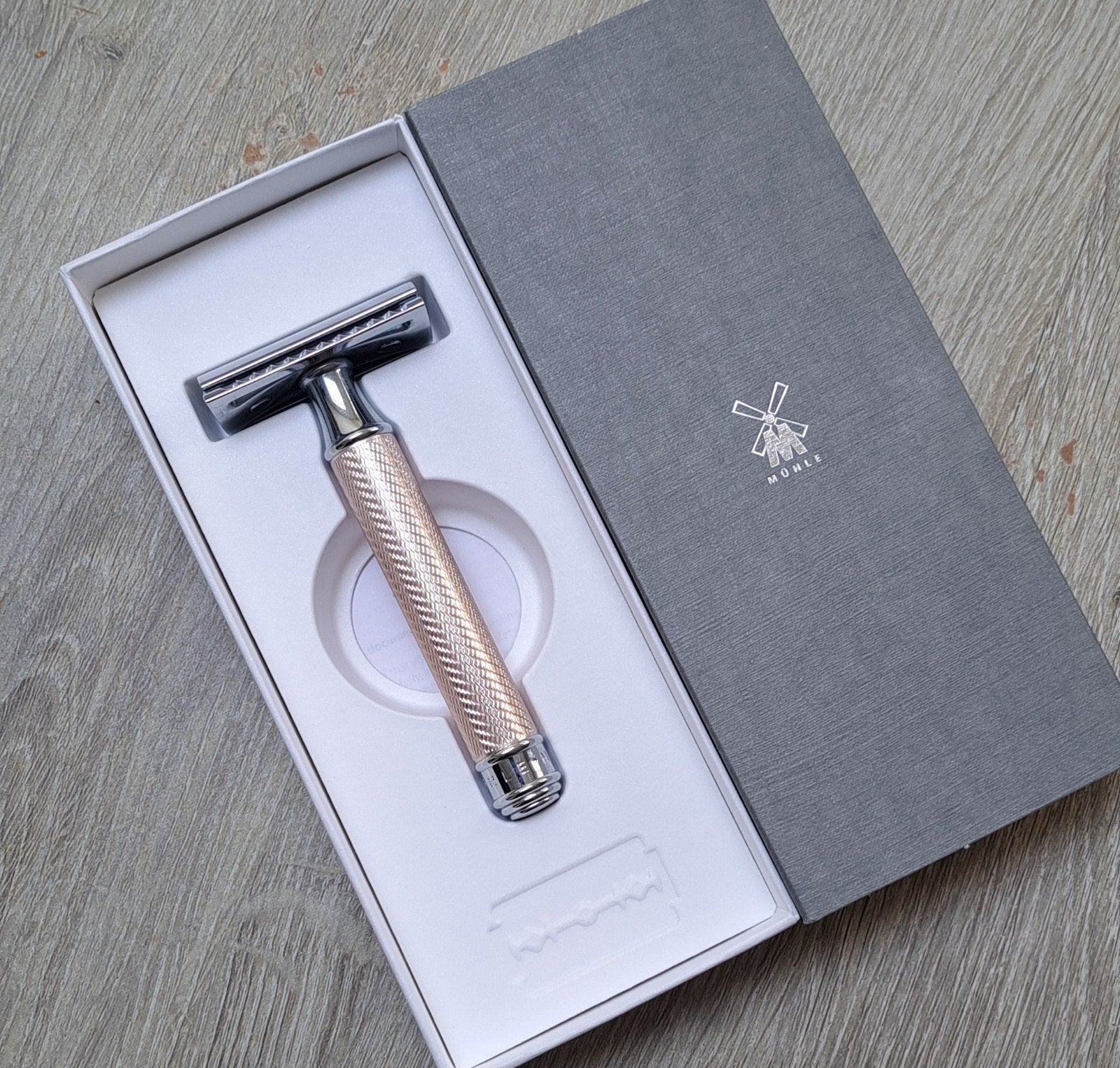 Muhle R89 rose gold safety razor scheermes scheerset, Ophalen of Verzenden