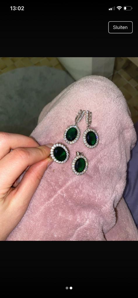 Silver set, Bijoux, Sacs & Beauté, Colliers, Enlèvement ou Envoi, Comme neuf, Avec cristal, Vert
