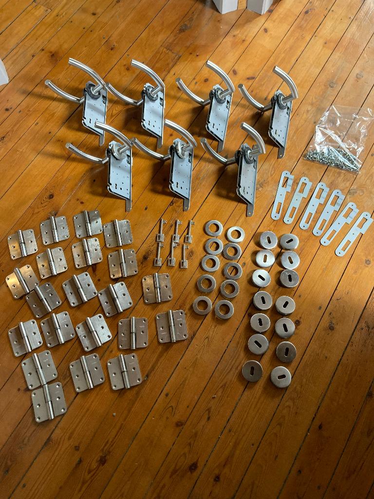 7x Klinken binnendeuren (set), Ophalen, Zo goed als nieuw, Inox, Klink of Kruk