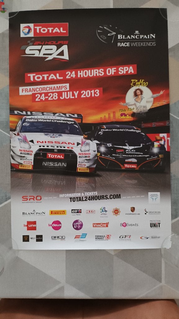 Poster 2013 24h Spa, Enlèvement ou Envoi, Rectangulaire vertical, A1 jusqu'à A3, Comme neuf