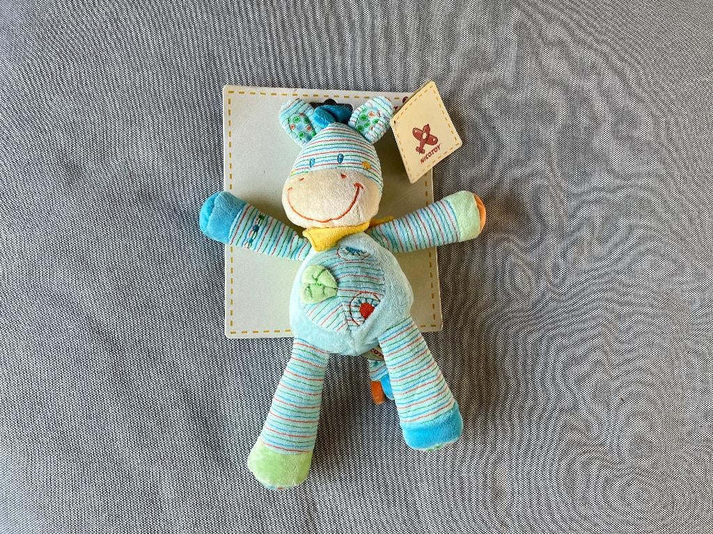 Doudou bleu ciel ligné-NICOTOY-NEUF-28 cm, Enfants & Bébés, Overige karakters, Neuf, Bleu, Doudou