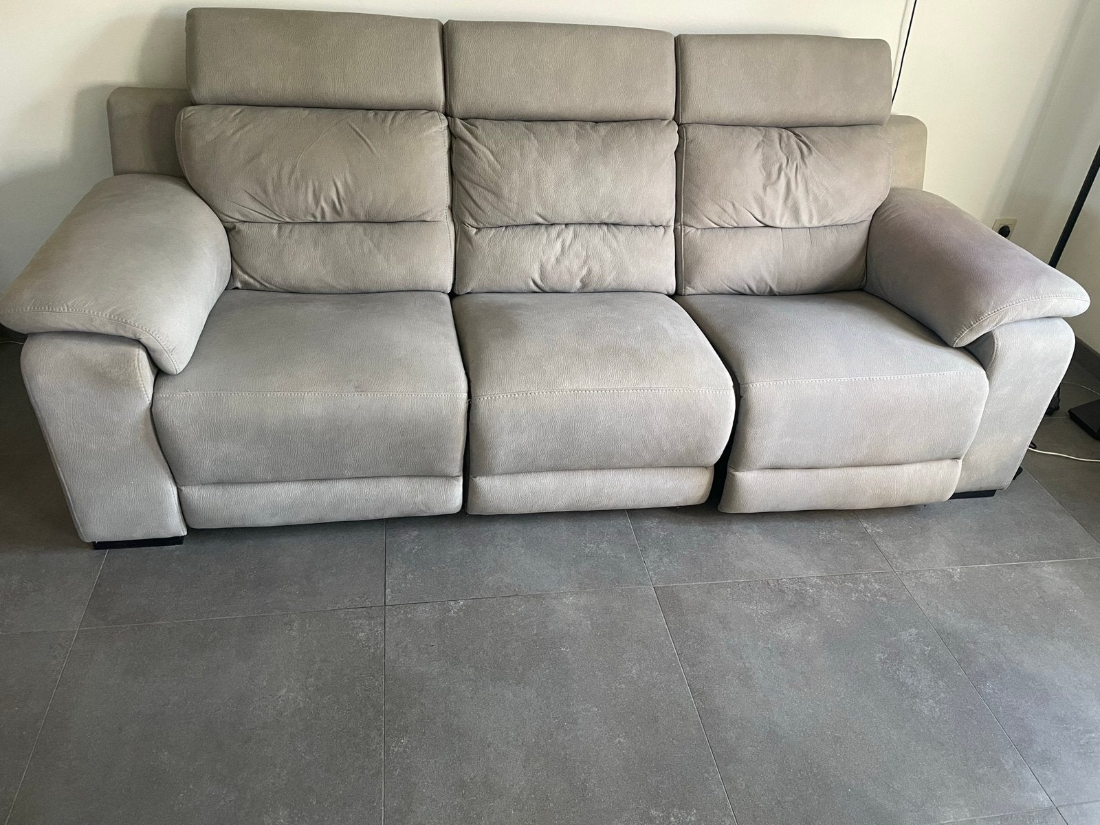 Fauteuil inclinable 3 places de luxe en tissu beige, Enlèvement, Comme neuf, Tissus