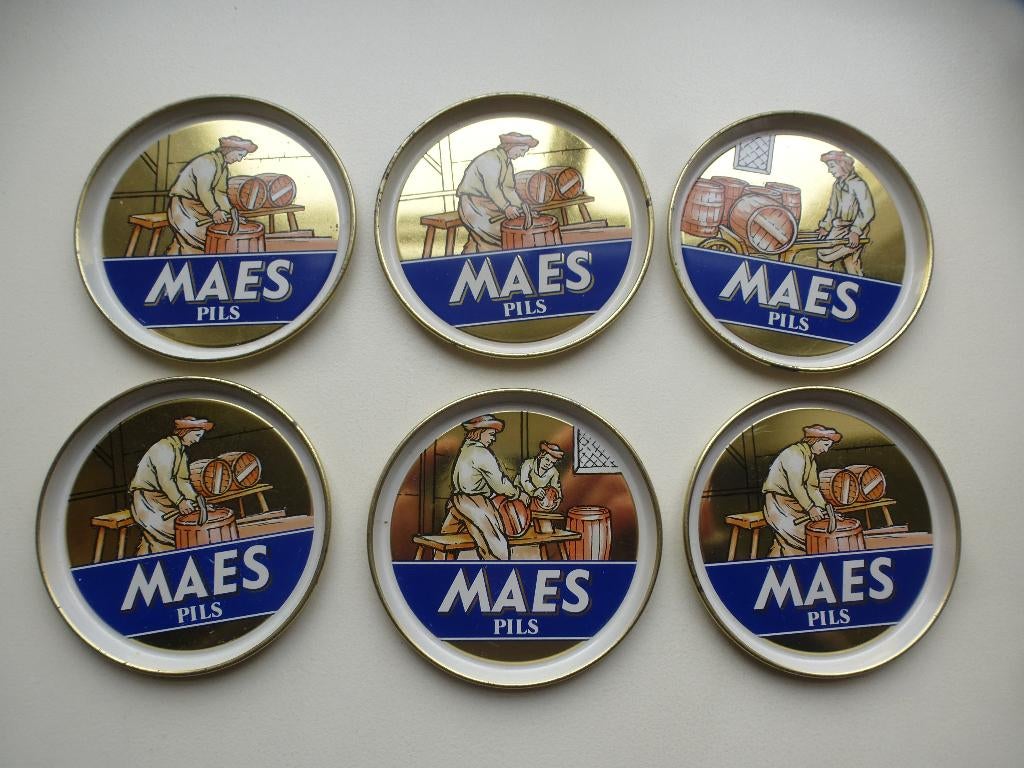 6 sous-verres et sous-verres en étain MAES PILS, Enlèvement ou Envoi, Utilisé, Autres types, Autres marques