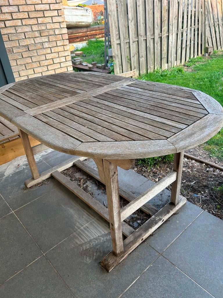 Teak tuintafel set, Ophalen, Gebruikt, Ovaal, Teakhout