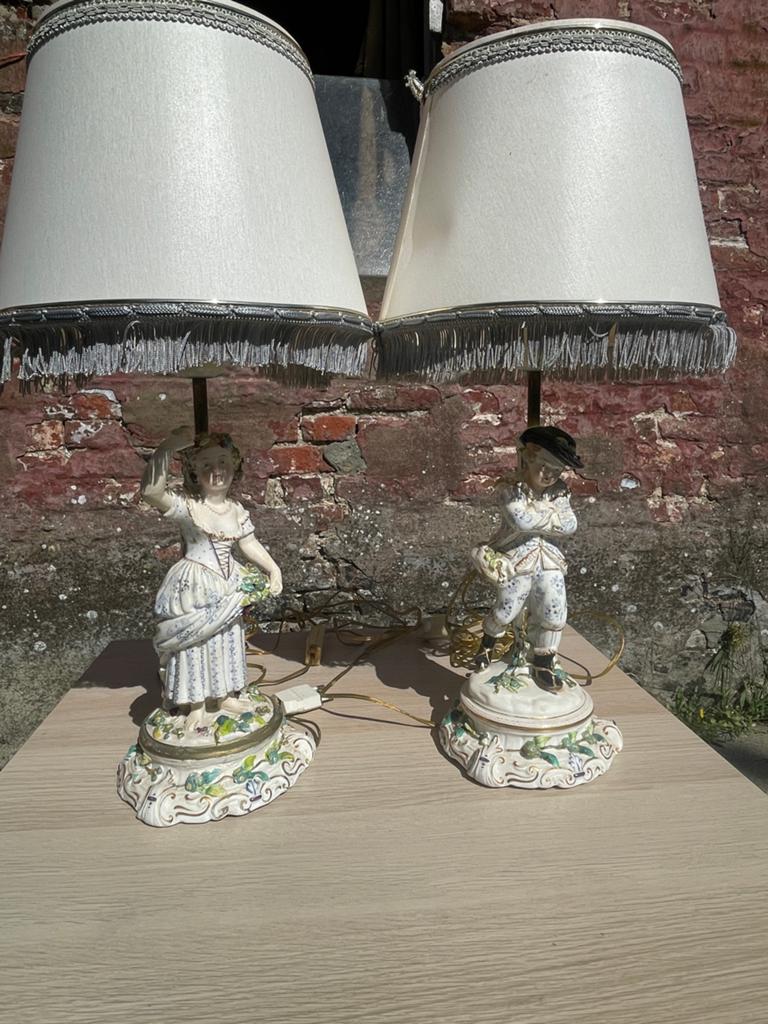 Set vintage antieken porseleinen lampen. Meissen stijl, Enlèvement ou Envoi, Comme neuf