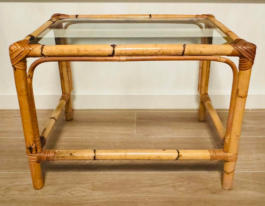 Rotan/bamboe bijzettafel, Ophalen, Gebruikt