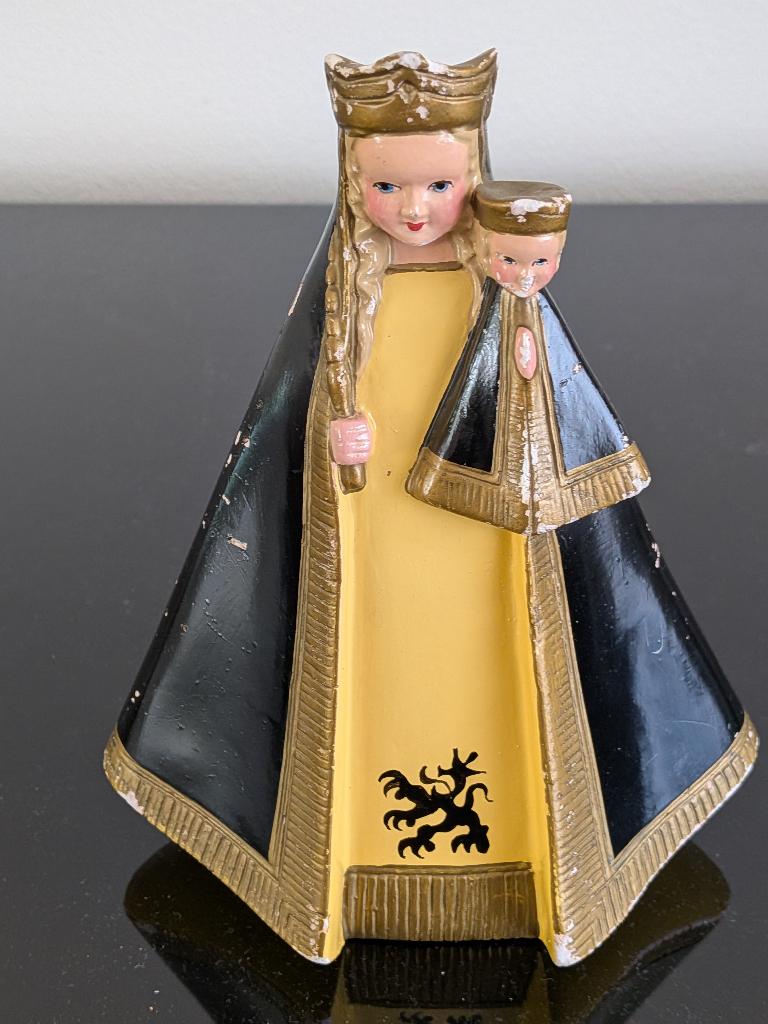 Zeer Oud religieus Maria  beeld  met  embleem  Vlaamse leeuw, Antiek en Kunst, Ophalen of Verzenden, Beeld