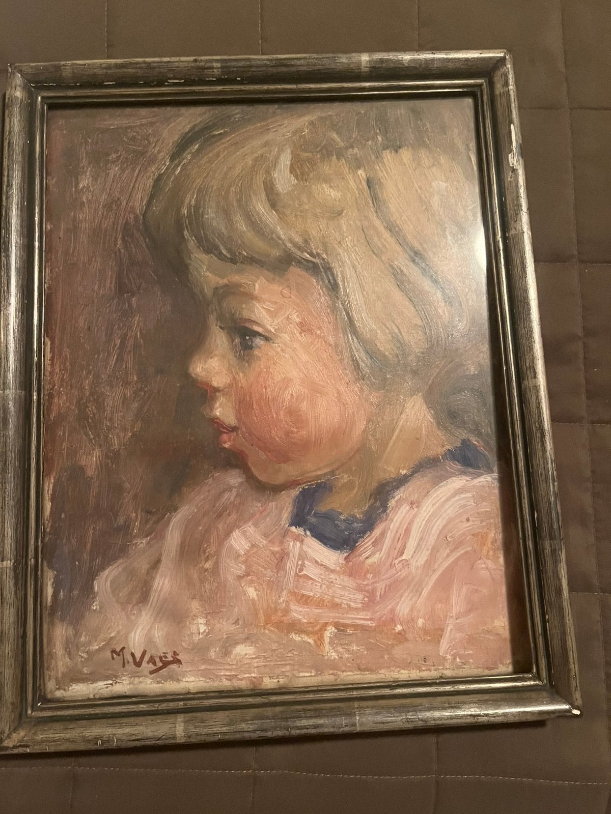 Schilderij M. Vaes, Ophalen, Gesigneerd, Portret of Personen, Doek