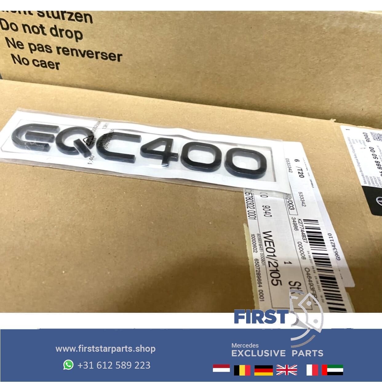 N293 W293 EQC400 LOGO ZWART Mercedes 2019-2023 EQC 400 EMBLE, Gebruikt, -, Ophalen of Verzenden, Achter