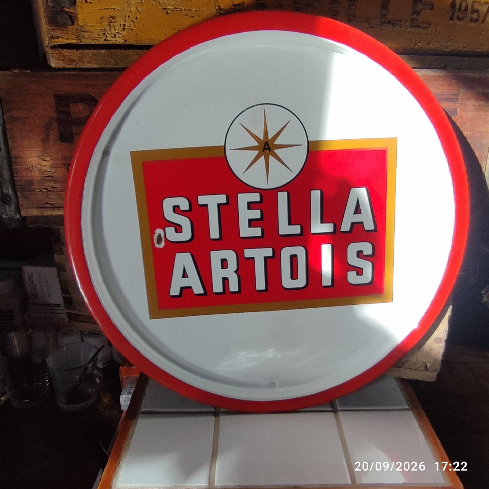 Oud geëmailleerd dienblad van STELLA-ARTOIS., Verzamelen, Ophalen of Verzenden, Gebruikt, Reclamebord, Plaat of Schild, Stella Artois