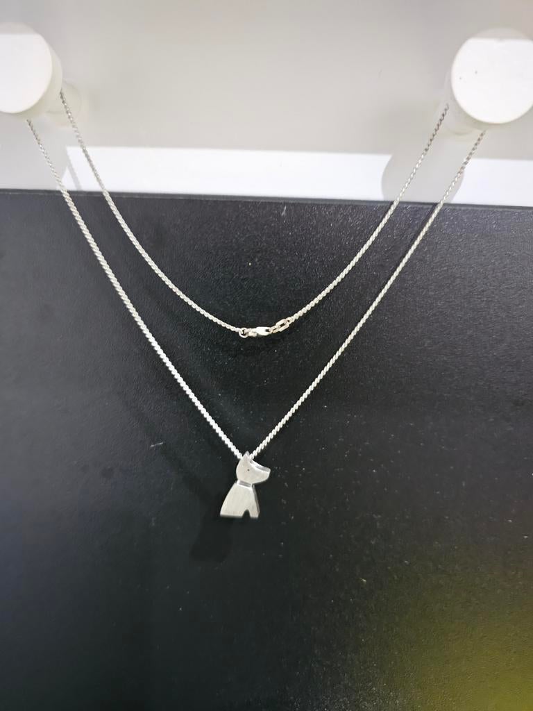 Massief zilveren halsketting 925 hondje is kokertje voor as, Bijoux, Sacs & Beauté, Colliers, Avec pendentif, Comme neuf, Enlèvement