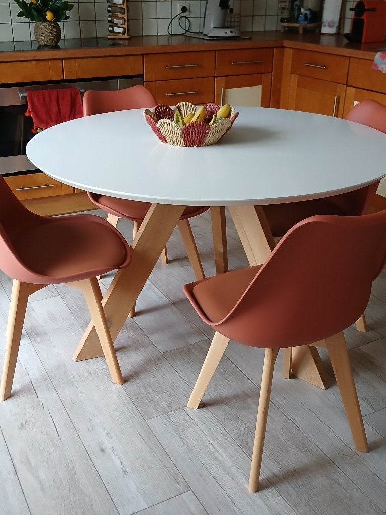 Table de cuisine avec 4 chaises, Maison & Meubles, Quatre personnes, Chêne, Rond, Comme neuf