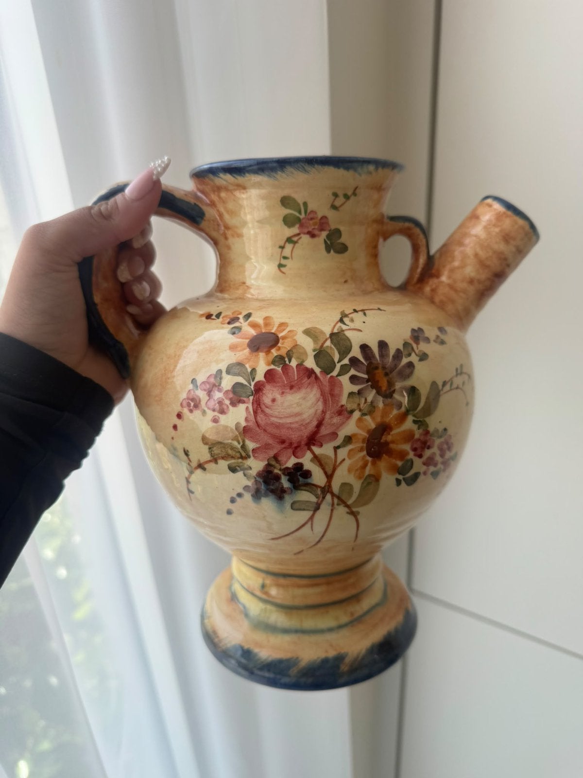 Prachtige vintage keramieken kruik / vaas met bloemenmotief, Enlèvement ou Envoi