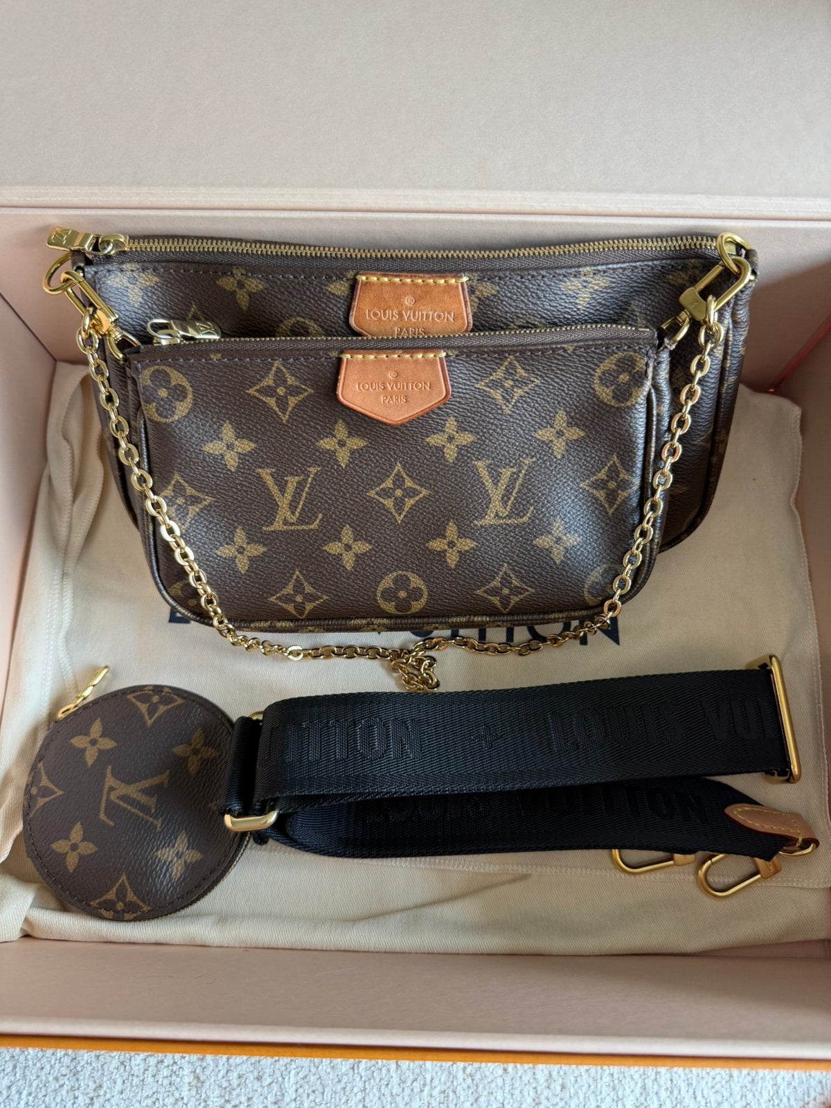 Louis Vuitton multi pochette tas, Ophalen of Verzenden, Zo goed als nieuw, Roze