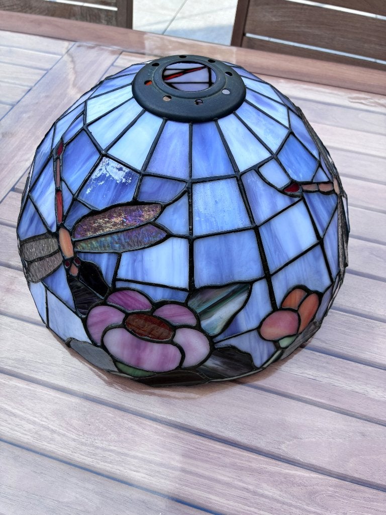 Plafonnier / abat jour style Tiffamy, Vintage, Comme neuf, Verre, Enlèvement