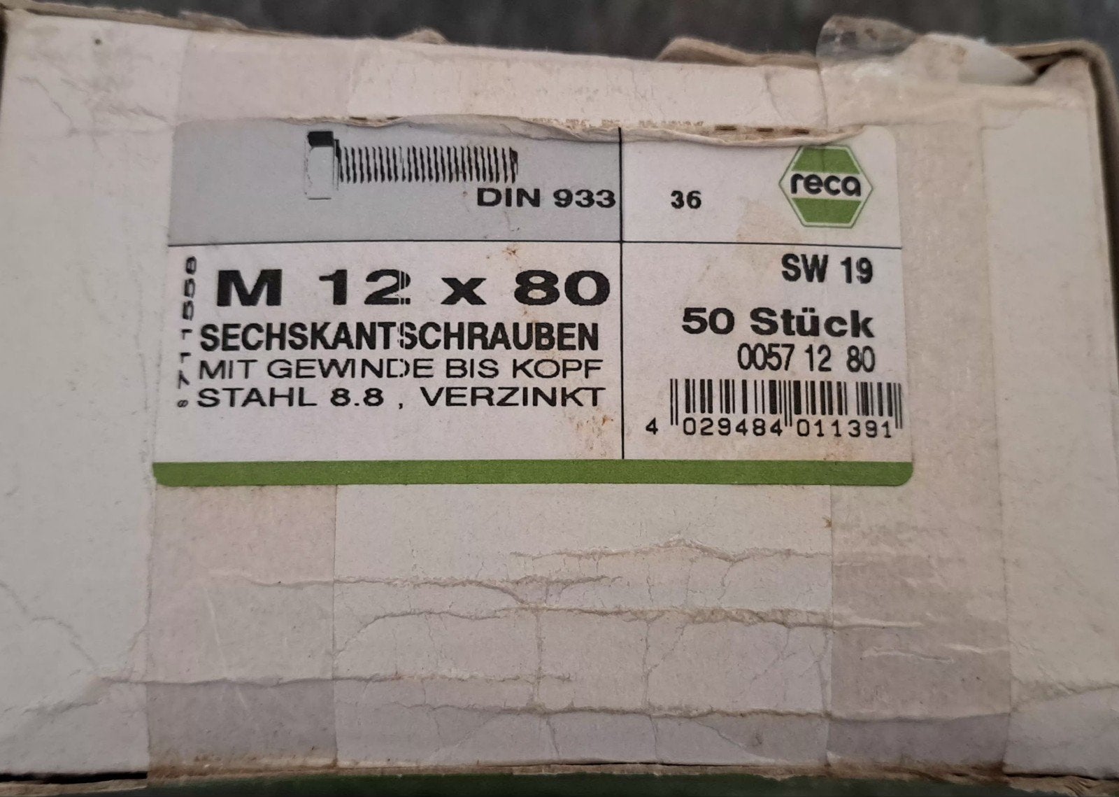 Vis en boîte de 50 pièces M 12 x 80 marque reca, Enlèvement ou Envoi