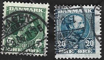 2 Postzegels Denemarken 1905 Koning Christian IX, Postzegels en Munten, Postzegels | Europa | Scandinavië, Ophalen of Verzenden