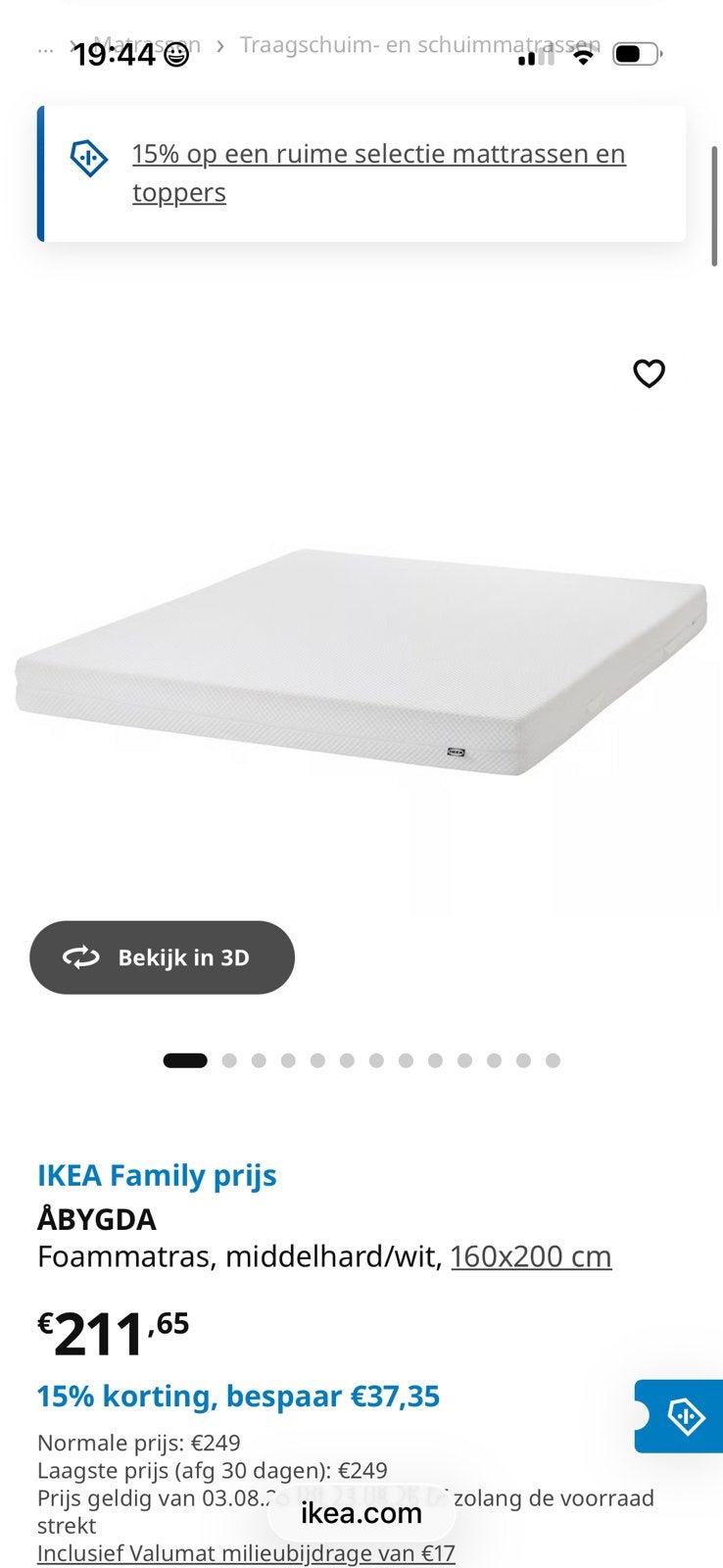 Matras Ikea - goede staat, Matelas, Enlèvement, Utilisé, 200 cm